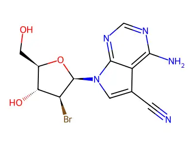4-Amino-7-((2R,3S,4R,5R)-3-bromo-4-hydroxy-5-(hydroxymethyl)tetrahydrofuran-2-yl)-7H-pyrrolo[2,3-d]pyrimidine-5-carbonitrile structure