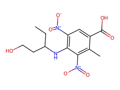 4-((1-Ethyl-3-hydroxypropyl)amino)-2-methyl-3,5-dinitrobenzoic acid structure