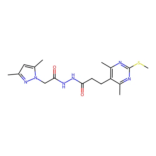 N'-[2-(3,5-dimethyl-1H-pyrazol-1-yl)acetyl]-3-[4,6-dimethyl-2-(methylsulfanyl)pyrimidin-5-yl]propanehydrazide structure