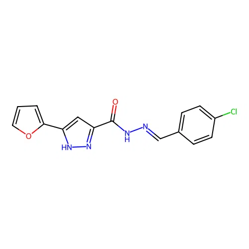 (E)-N'-(4-chlorobenzylidene)-3-(furan-2-yl)-1H-pyrazole-5-carbohydrazide structure