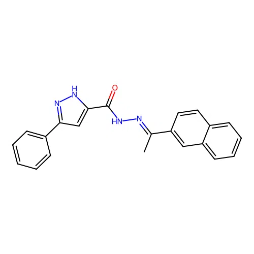 (E)-N'-(1-(naphthalen-2-yl)ethylidene)-3-phenyl-1H-pyrazole-5-carbohydrazide structure