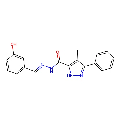 (E)-N'-(3-hydroxybenzylidene)-4-methyl-3-phenyl-1H-pyrazole-5-carbohydrazide structure