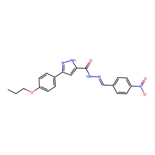 N'-(4-nitrobenzylidene)-3-(4-propoxyphenyl)-1H-pyrazole-5-carbohydrazide structure