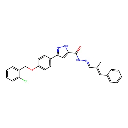 3-{4-[(2-chlorobenzyl)oxy]phenyl}-N'-[(1E,2E)-2-methyl-3-phenylprop-2-en-1-ylidene]-1H-pyrazole-5-carbohydrazide structure