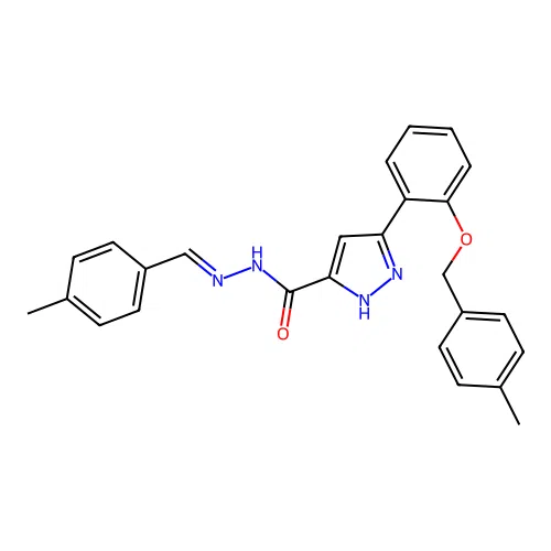 3-{2-[(4-methylbenzyl)oxy]phenyl}-N'-[(E)-(4-methylphenyl)methylidene]-1H-pyrazole-5-carbohydrazide structure