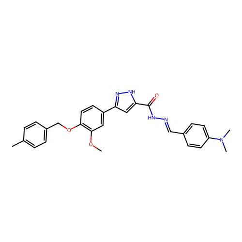 (E)-N'-(4-(dimethylamino)benzylidene)-3-(3-methoxy-4-((4-methylbenzyl)oxy)phenyl)-1H-pyrazole-5-carbohydrazide structure