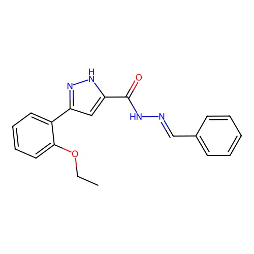 (E)-N'-benzylidene-3-(2-ethoxyphenyl)-1H-pyrazole-5-carbohydrazide structure