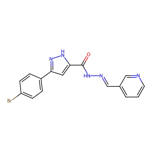 3-(4-bromophenyl)-N'-[(E)-3-pyridinylmethylidene]-1H-pyrazole-5-carbohydrazide structure