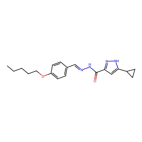(E)-3-cyclopropyl-N'-(4-(pentyloxy)benzylidene)-1H-pyrazole-5-carbohydrazide structure