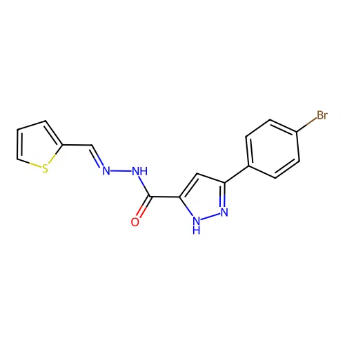 3-(4-bromophenyl)-N'-[(E)-thiophen-2-ylmethylidene]-1H-pyrazole-5-carbohydrazide structure