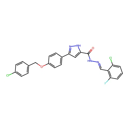 (E)-N'-(2-chloro-6-fluorobenzylidene)-3-(4-((4-chlorobenzyl)oxy)phenyl)-1H-pyrazole-5-carbohydrazide structure