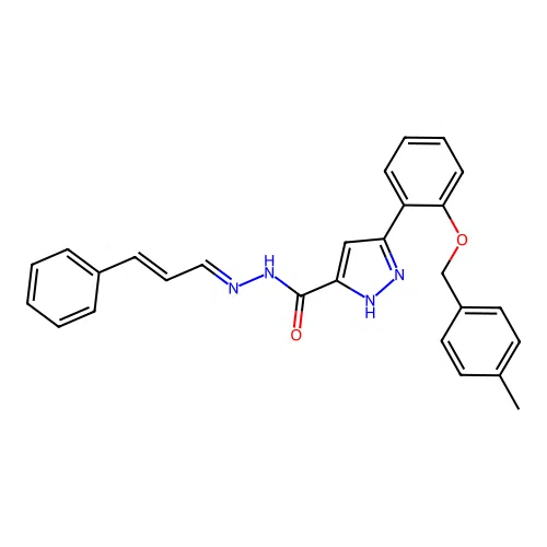 3-{2-[(4-methylbenzyl)oxy]phenyl}-N'-[(1E,2E)-3-phenylprop-2-en-1-ylidene]-1H-pyrazole-5-carbohydrazide structure