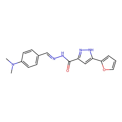 (E)-N'-(4-(dimethylamino)benzylidene)-3-(furan-2-yl)-1H-pyrazole-5-carbohydrazide structure