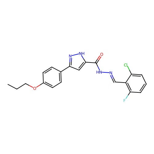 N'-[(E)-(2-chloro-6-fluorophenyl)methylidene]-3-(4-propoxyphenyl)-1H-pyrazole-5-carbohydrazide structure
