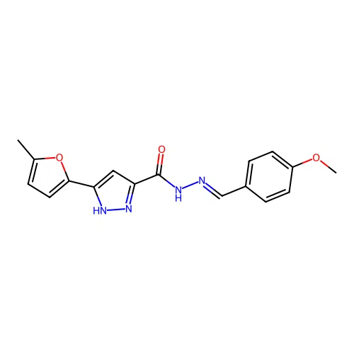 N'-[(E)-(4-methoxyphenyl)methylidene]-3-(5-methylfuran-2-yl)-1H-pyrazole-5-carbohydrazide structure