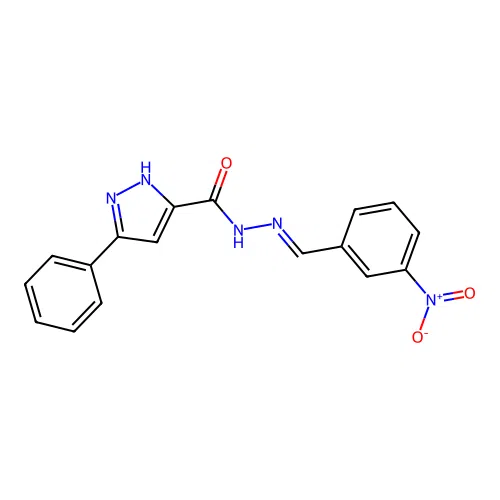 (E)-N'-(3-nitrobenzylidene)-3-phenyl-1H-pyrazole-5-carbohydrazide structure