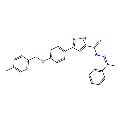 3-{4-[(4-methylbenzyl)oxy]phenyl}-N'-[(1Z)-1-phenylethylidene]-1H-pyrazole-5-carbohydrazide structure