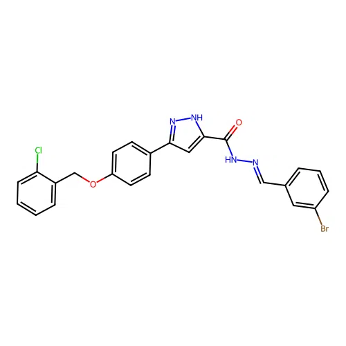 N'-(3-BR-Benzylidene)-3-(4-((2-chlorobenzyl)oxy)PH)-1H-pyrazole-5-carbohydrazide structure