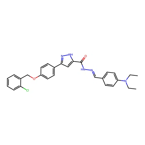 3-{4-[(2-chlorobenzyl)oxy]phenyl}-N'-{(E)-[4-(diethylamino)phenyl]methylidene}-1H-pyrazole-5-carbohydrazide structure