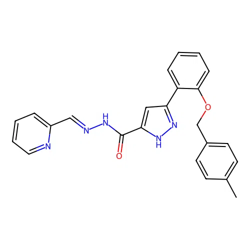 3-{2-[(4-methylbenzyl)oxy]phenyl}-N'-[(E)-pyridin-2-ylmethylidene]-1H-pyrazole-5-carbohydrazide structure