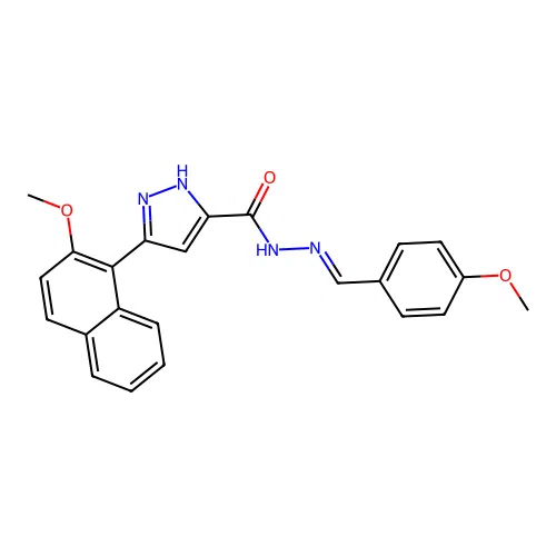 (E)-N'-(4-methoxybenzylidene)-3-(2-methoxynaphthalen-1-yl)-1H-pyrazole-5-carbohydrazide structure