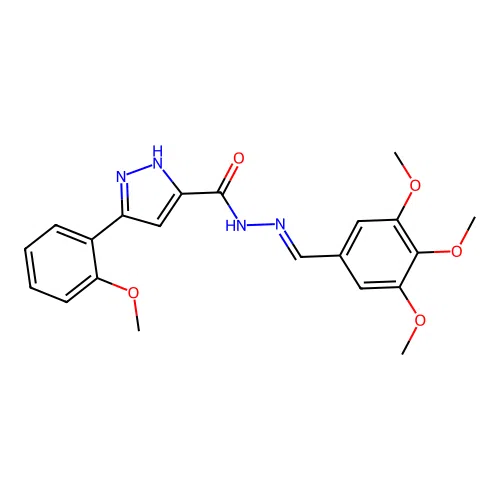 (E)-3-(2-methoxyphenyl)-N'-(3,4,5-trimethoxybenzylidene)-1H-pyrazole-5-carbohydrazide structure
