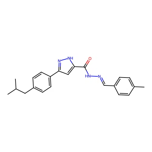 (E)-3-(4-isobutylphenyl)-N'-(4-methylbenzylidene)-1H-pyrazole-5-carbohydrazide structure