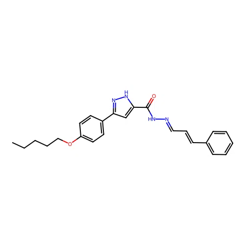 3-[4-(pentyloxy)phenyl]-N'-[(1E,2E)-3-phenylprop-2-en-1-ylidene]-1H-pyrazole-5-carbohydrazide structure