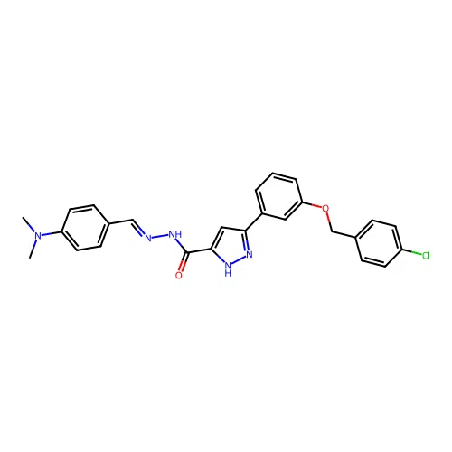 3-{3-[(4-chlorobenzyl)oxy]phenyl}-N'-{(E)-[4-(dimethylamino)phenyl]methylidene}-1H-pyrazole-5-carbohydrazide structure