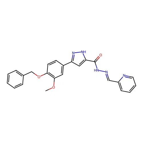 (E)-3-(4-(benzyloxy)-3-methoxyphenyl)-N'-(pyridin-2-ylmethylene)-1H-pyrazole-5-carbohydrazide structure