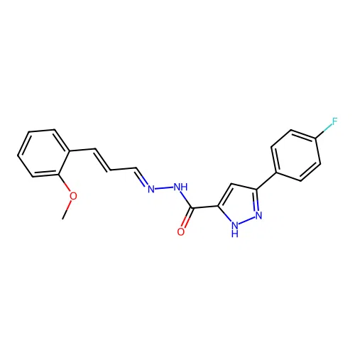 3-(4-fluorophenyl)-N'-[(1E,2E)-3-(2-methoxyphenyl)prop-2-en-1-ylidene]-1H-pyrazole-5-carbohydrazide structure