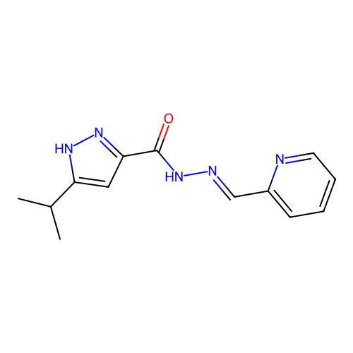 5-(propan-2-yl)-N'-[(E)-pyridin-2-ylmethylidene]-1H-pyrazole-3-carbohydrazide structure