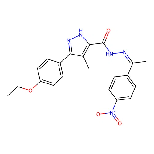 (Z)-3-(4-ethoxyphenyl)-4-methyl-N'-(1-(4-nitrophenyl)ethylidene)-1H-pyrazole-5-carbohydrazide structure