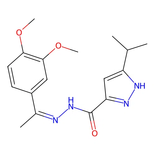 (Z)-N'-(1-(3,4-dimethoxyphenyl)ethylidene)-3-isopropyl-1H-pyrazole-5-carbohydrazide structure