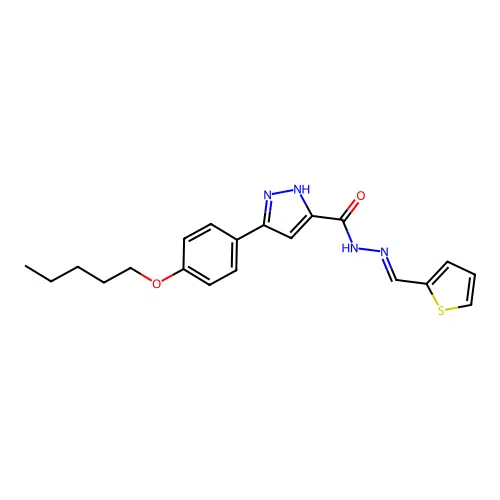 3-[4-(pentyloxy)phenyl]-N'-[(E)-thiophen-2-ylmethylidene]-1H-pyrazole-5-carbohydrazide structure