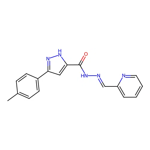 (E)-N'-(pyridin-2-ylmethylene)-3-(p-tolyl)-1H-pyrazole-5-carbohydrazide structure