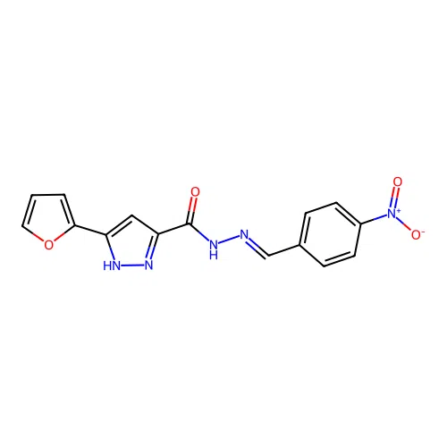 (E)-3-(furan-2-yl)-N'-(4-nitrobenzylidene)-1H-pyrazole-5-carbohydrazide structure