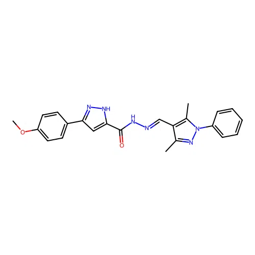 N'-[(E)-(3,5-dimethyl-1-phenyl-1H-pyrazol-4-yl)methylidene]-3-(4-methoxyphenyl)-1H-pyrazole-5-carbohydrazide structure