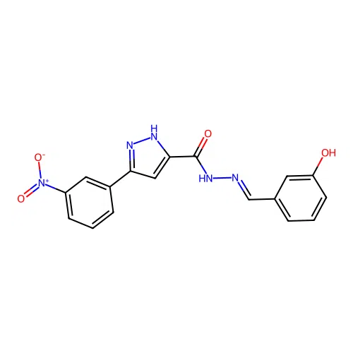 N'-[(E)-(3-hydroxyphenyl)methylidene]-3-(3-nitrophenyl)-1H-pyrazole-5-carbohydrazide structure