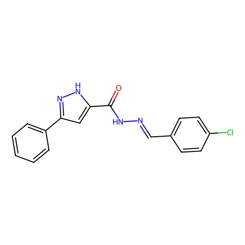 (E)-N'-(4-chlorobenzylidene)-3-phenyl-1H-pyrazole-5-carbohydrazide structure