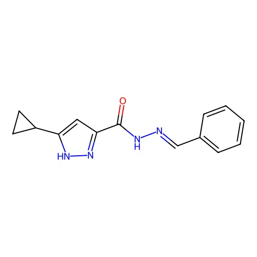 (E)-N'-benzylidene-3-cyclopropyl-1H-pyrazole-5-carbohydrazide structure