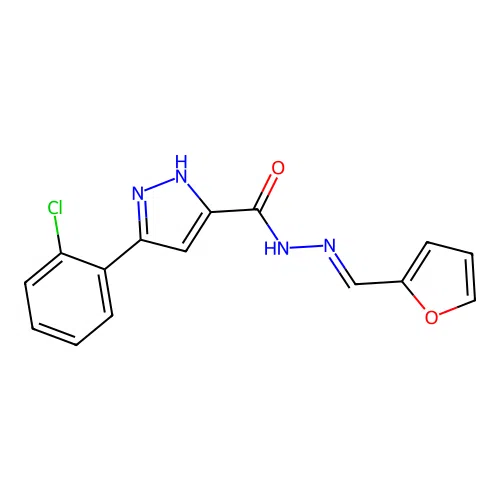 3-(2-chlorophenyl)-N'-[(E)-furan-2-ylmethylidene]-1H-pyrazole-5-carbohydrazide structure