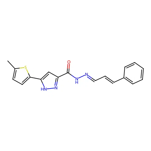 (E)-3-(5-methylthiophen-2-yl)-N'-((E)-3-phenylallylidene)-1H-pyrazole-5-carbohydrazide structure