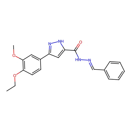 (E)-N'-benzylidene-3-(4-ethoxy-3-methoxyphenyl)-1H-pyrazole-5-carbohydrazide structure