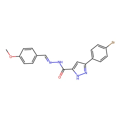 3-(4-bromophenyl)-N'-[(E)-(4-methoxyphenyl)methylidene]-1H-pyrazole-5-carbohydrazide structure