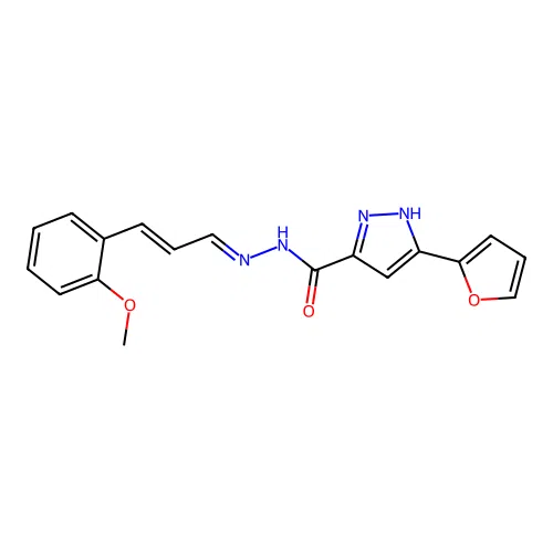 3-(furan-2-yl)-N'-[(1E,2E)-3-(2-methoxyphenyl)prop-2-en-1-ylidene]-1H-pyrazole-5-carbohydrazide structure