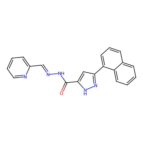 (E)-3-(naphthalen-1-yl)-N'-(pyridin-2-ylmethylene)-1H-pyrazole-5-carbohydrazide structure