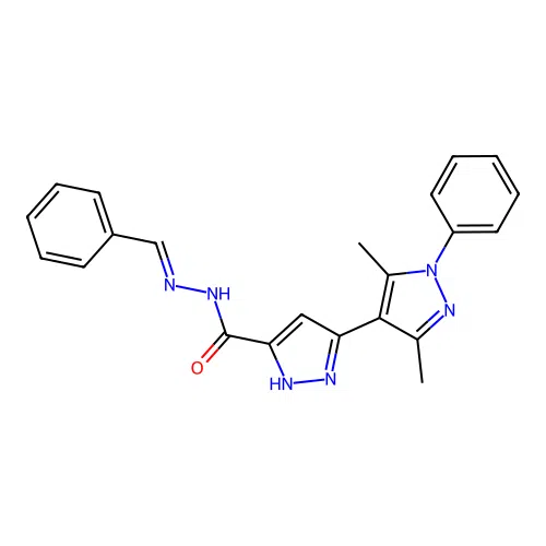 3',5'-dimethyl-1'-phenyl-N'-[(E)-phenylmethylidene]-1H,1'H-3,4'-bipyrazole-5-carbohydrazide structure