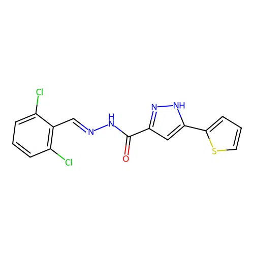 N'-[(E)-(2,6-dichlorophenyl)methylidene]-3-(thiophen-2-yl)-1H-pyrazole-5-carbohydrazide structure
