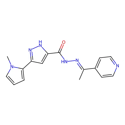 3-(1-methyl-1H-pyrrol-2-yl)-N'-[(1E)-1-(pyridin-4-yl)ethylidene]-1H-pyrazole-5-carbohydrazide structure